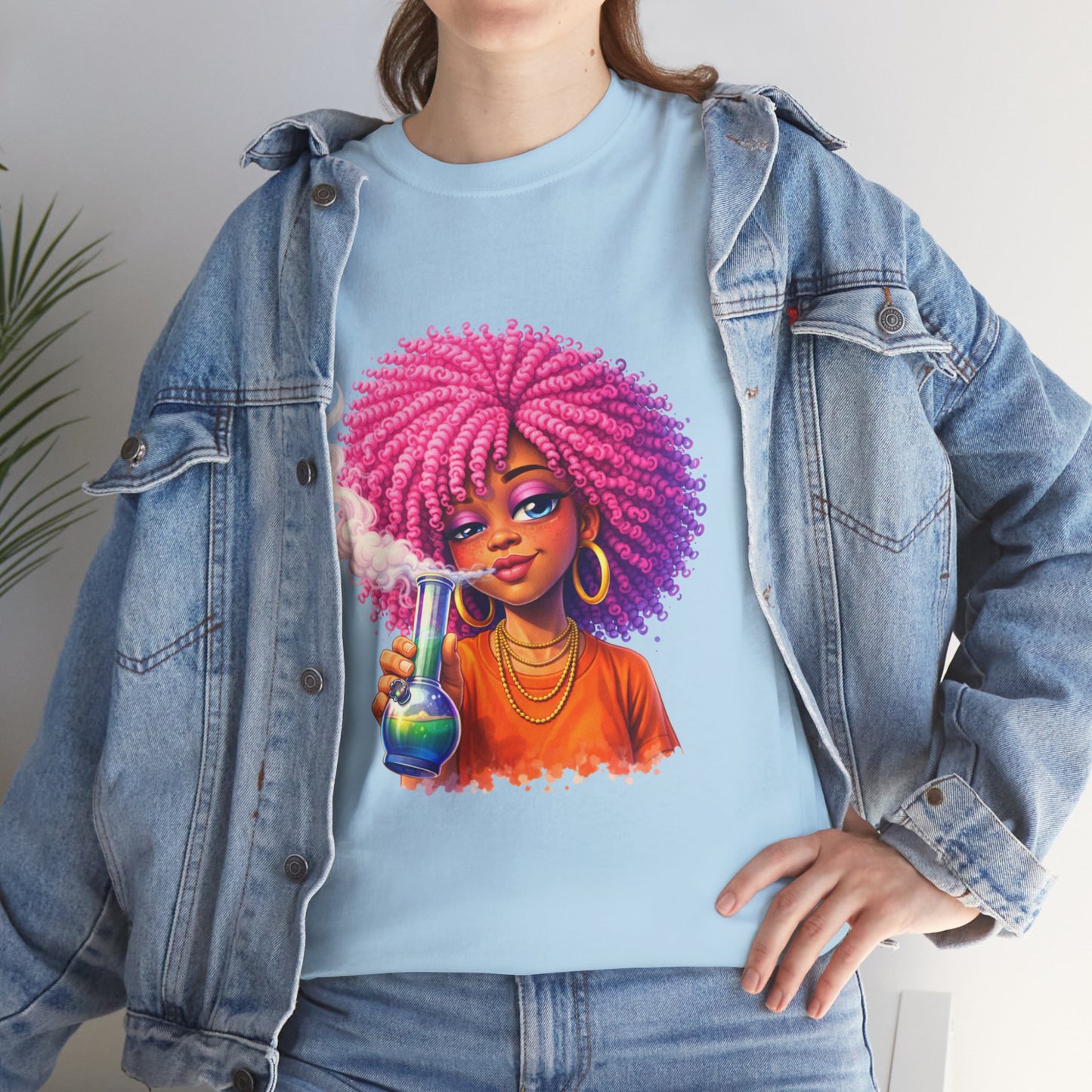 Pink Afro Girl Graphic Tee — Colorful Sassy Retro Portrait T‑Shirt