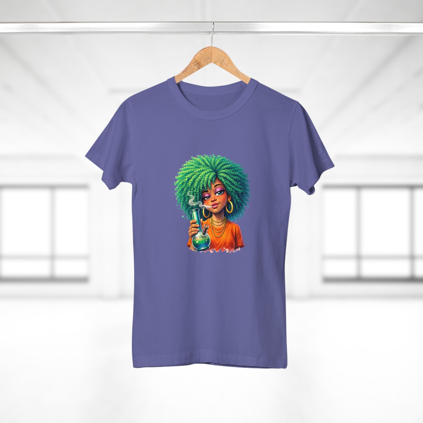 Afro Green Hair Scientist T‑Shirt — Cute Black Girl Chemist Graphic Tee