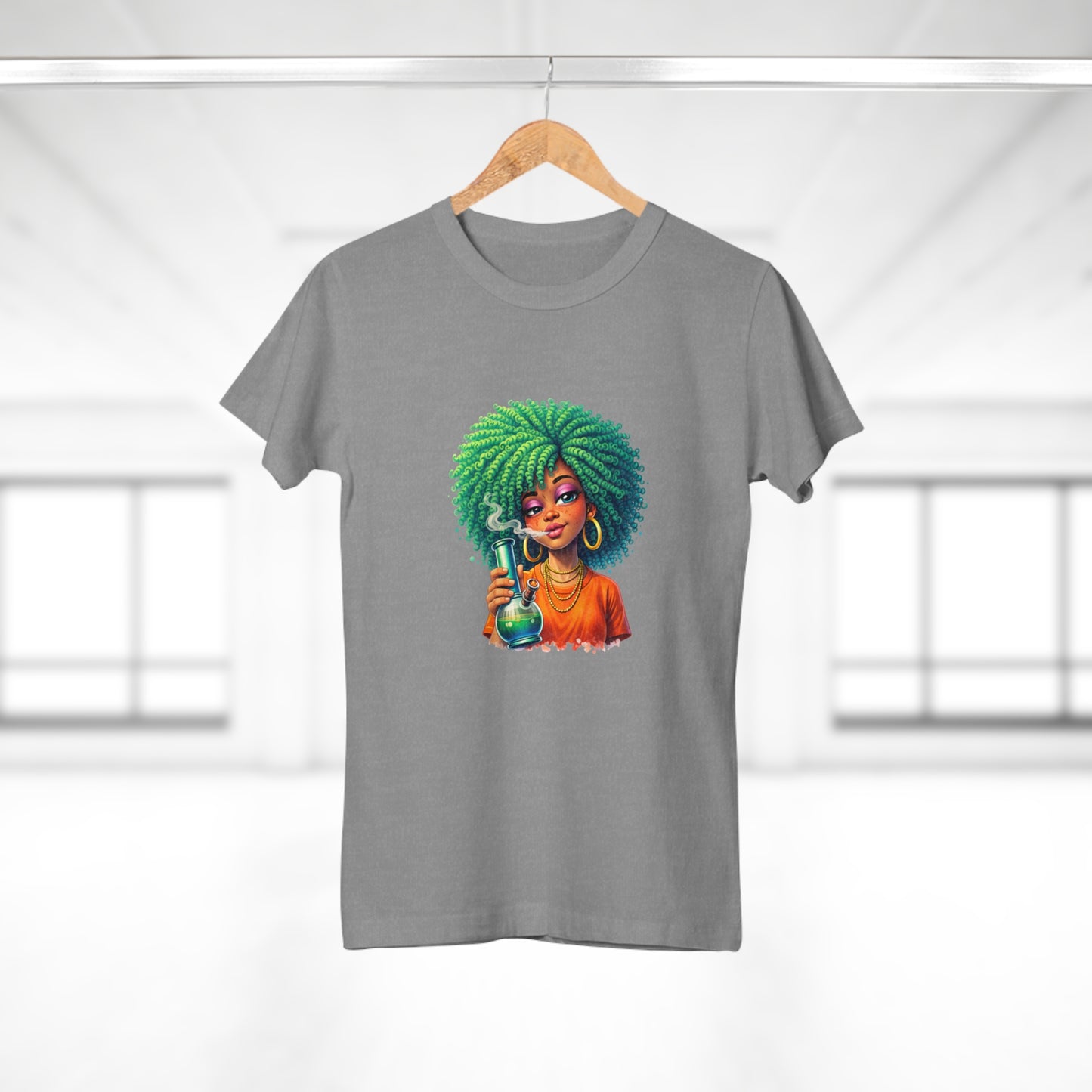 Afro Green Hair Scientist T‑Shirt — Cute Black Girl Chemist Graphic Tee