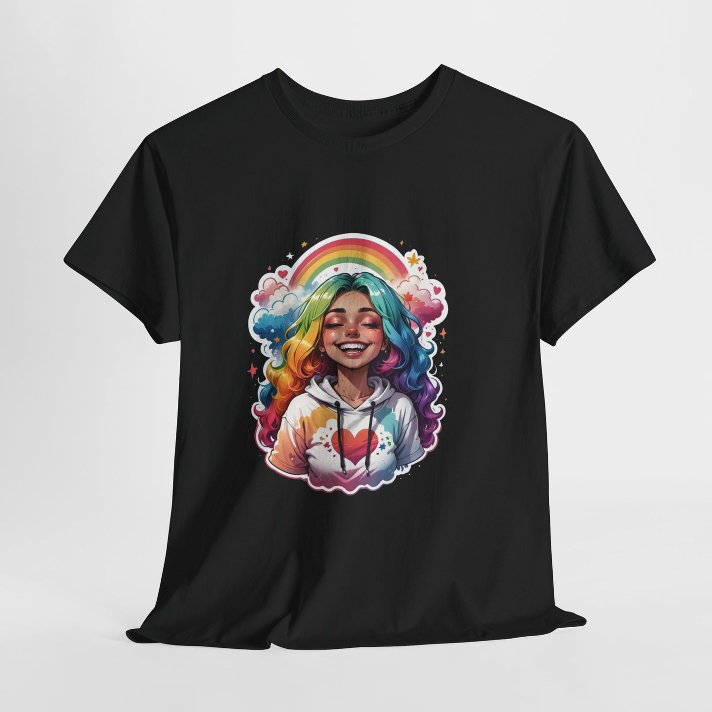 Rainbow Girl T-Shirt — Colorful Smiling Portrait Tee