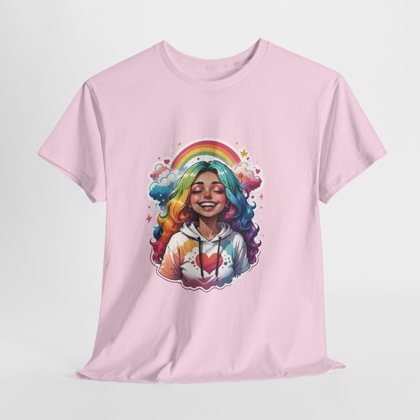 Rainbow Girl T-Shirt — Colorful Smiling Portrait Tee