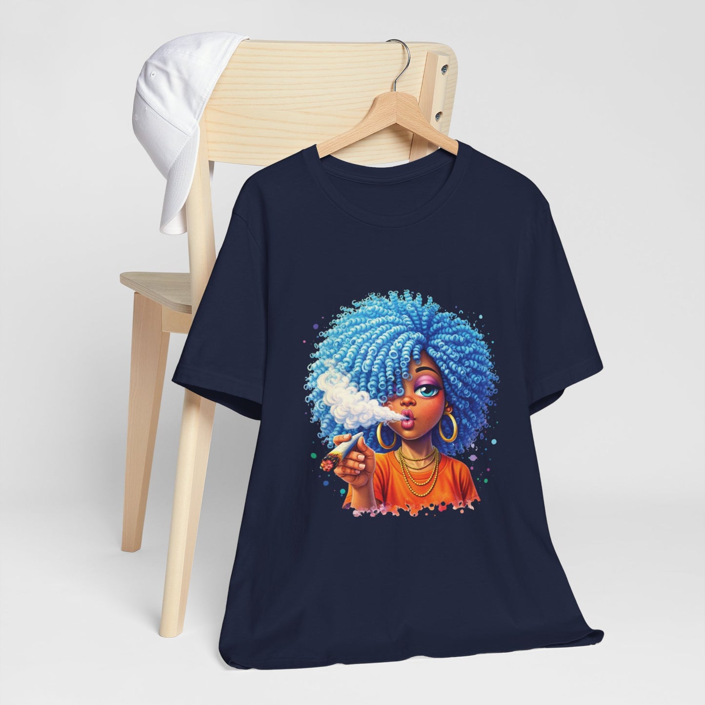 Afro Puff Vibes T-Shirt — Cool Blue Hair Graphic Tee