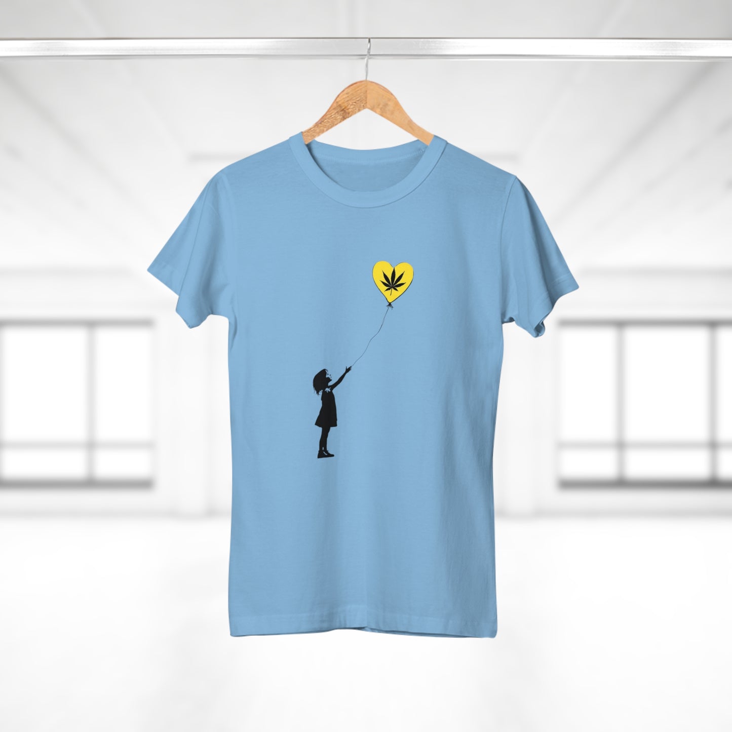 Women’s T-Shirt — Girl with Heart Balloon Weed Leaf Graphic