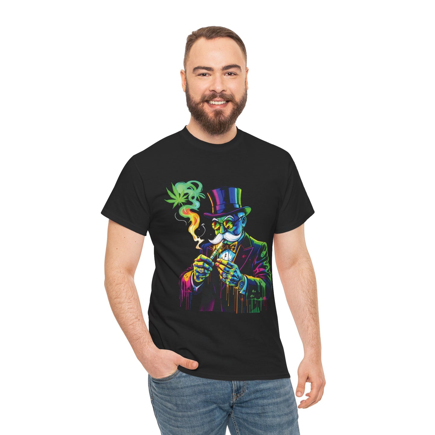 Smoking Monopoly Gentleman T-Shirt — Neon Vintage Top Hat Illustration
