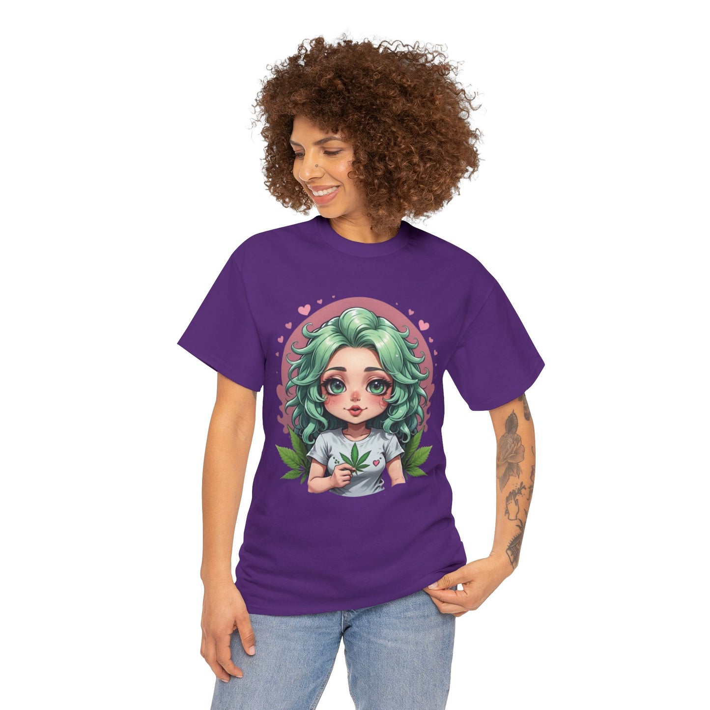 Plant Girl Cute Tee — Green Hair Anime Girl Graphic T-Shirt