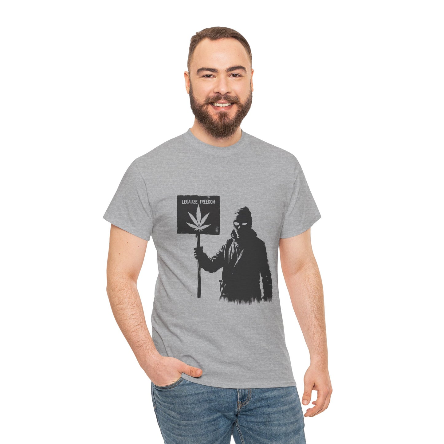 Protester Holding 'Legalize Freedom' Weed Tee