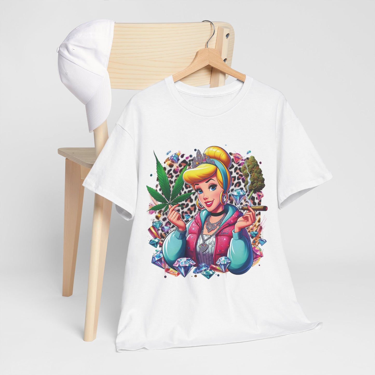 Cinderella Stoner Graphic Tee — Retro Princess Smoking Weed Art Shirt