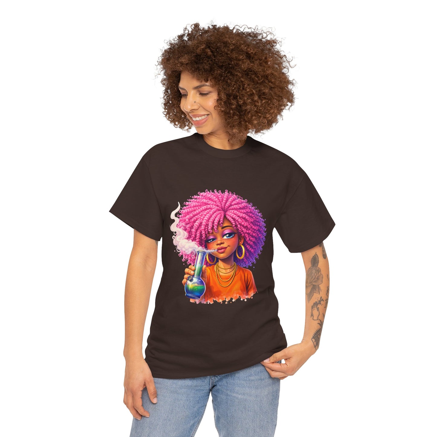 Pink Afro Girl Graphic Tee — Colorful Sassy Retro Portrait T‑Shirt