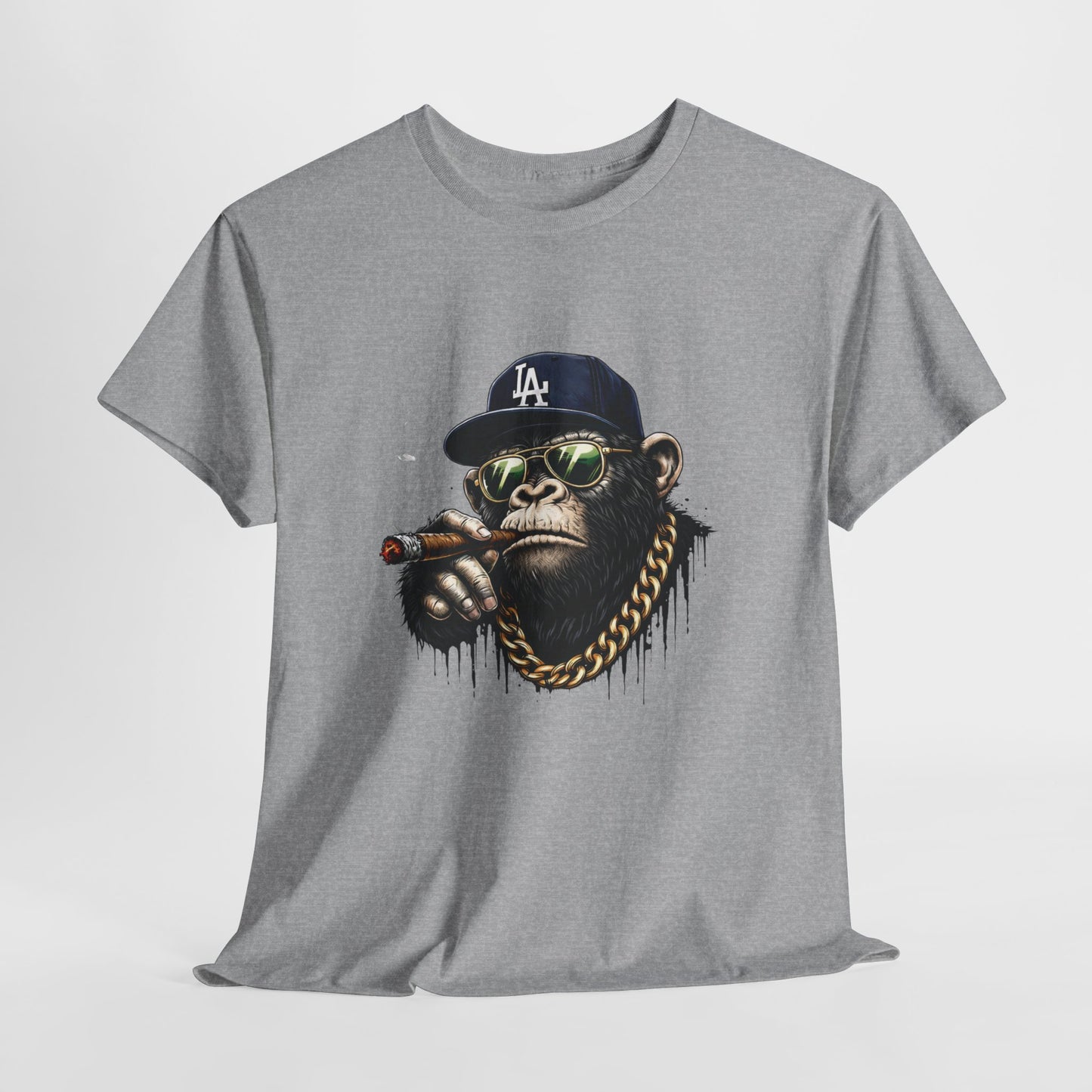 Cigar-Chomping Hip Hop Monkey T-Shirt — LA Cap & Gold Chain Streetwear