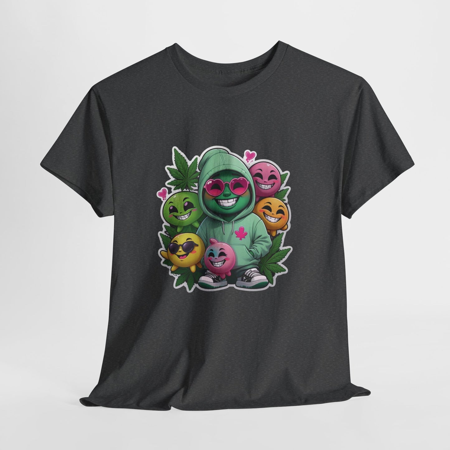 Cute Hoodie Squad T‑Shirt — Kawaii Smiley Fruit Crew Graphic Tee