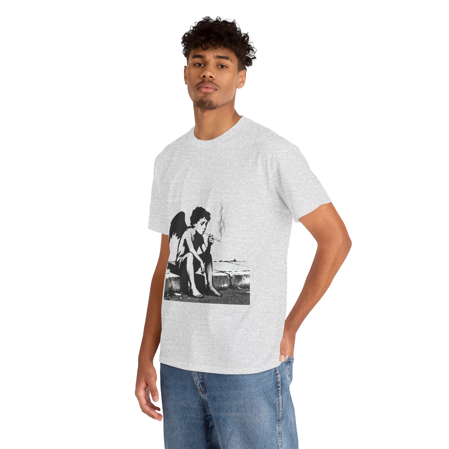 Angel Smoking Graphic Tee — Vintage Cherub Streetwear T-Shirt