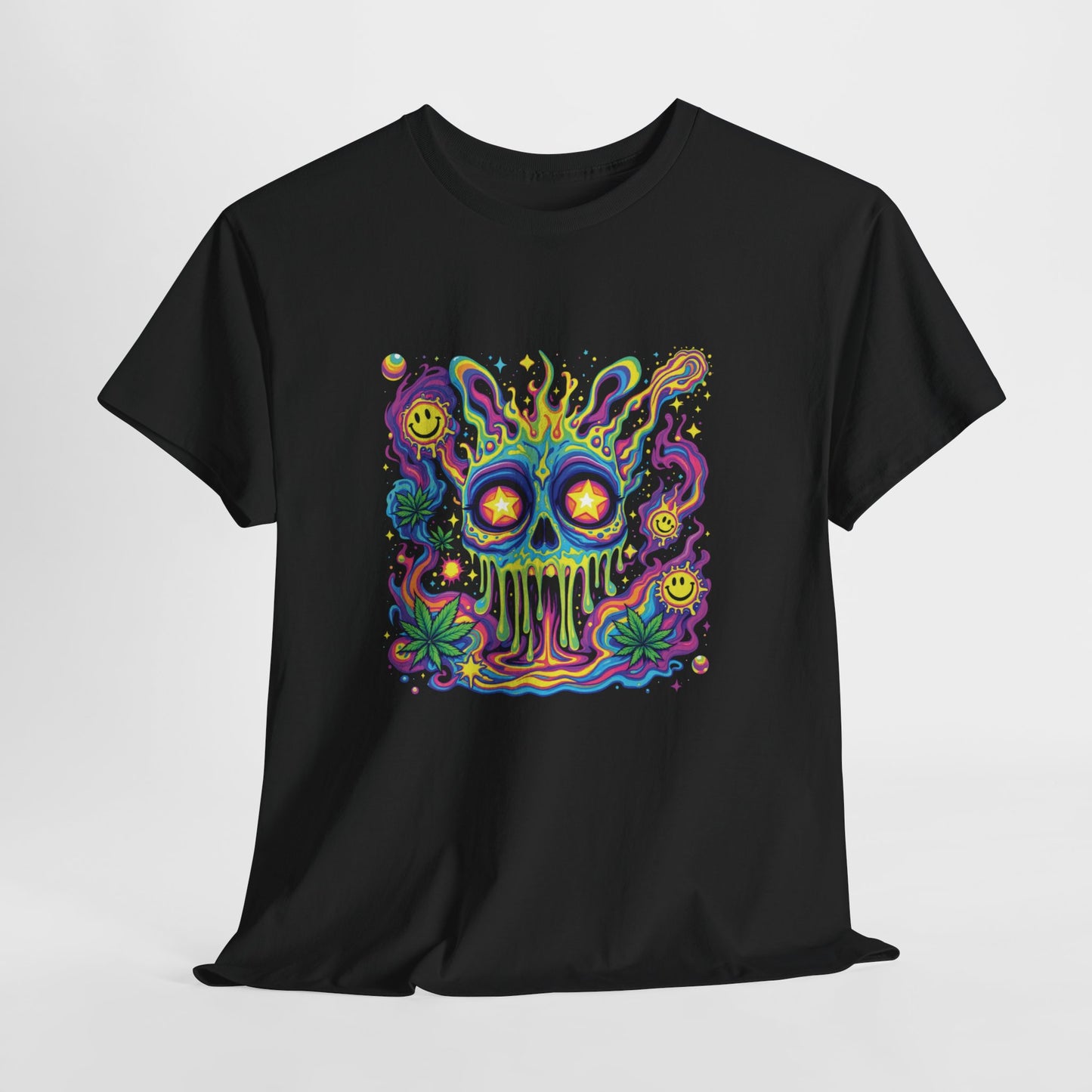 Psychedelic Skull T‑Shirt — Neon Trippy Horror Graphic Tee