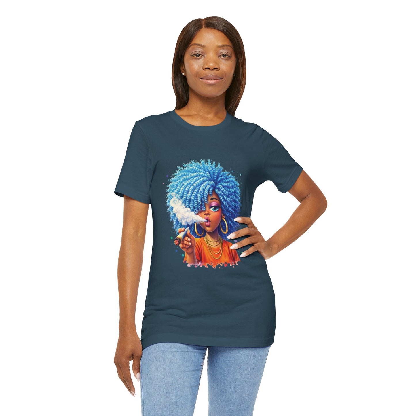 Afro Puff Vibes T-Shirt — Cool Blue Hair Graphic Tee