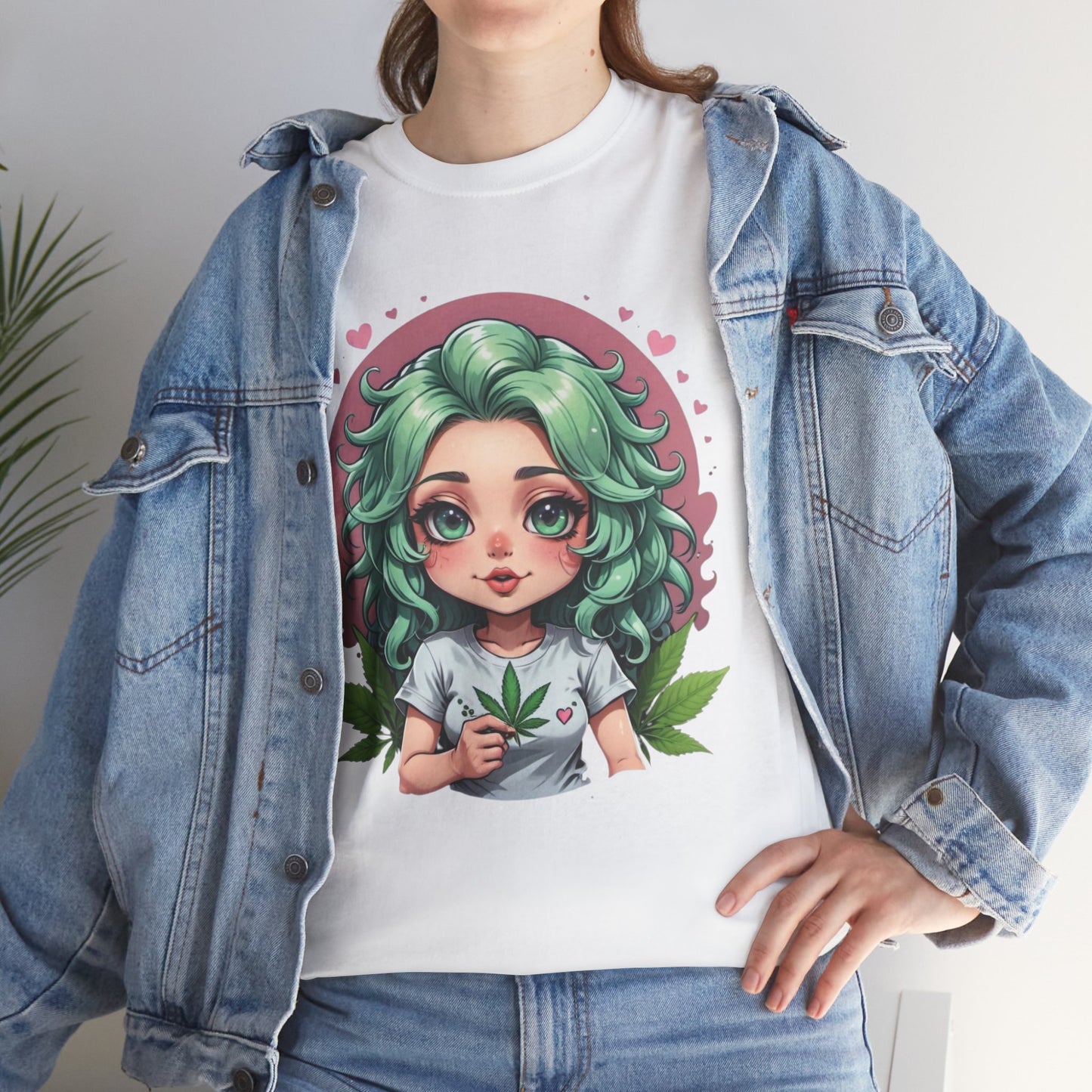 Plant Girl Cute Tee — Green Hair Anime Girl Graphic T-Shirt
