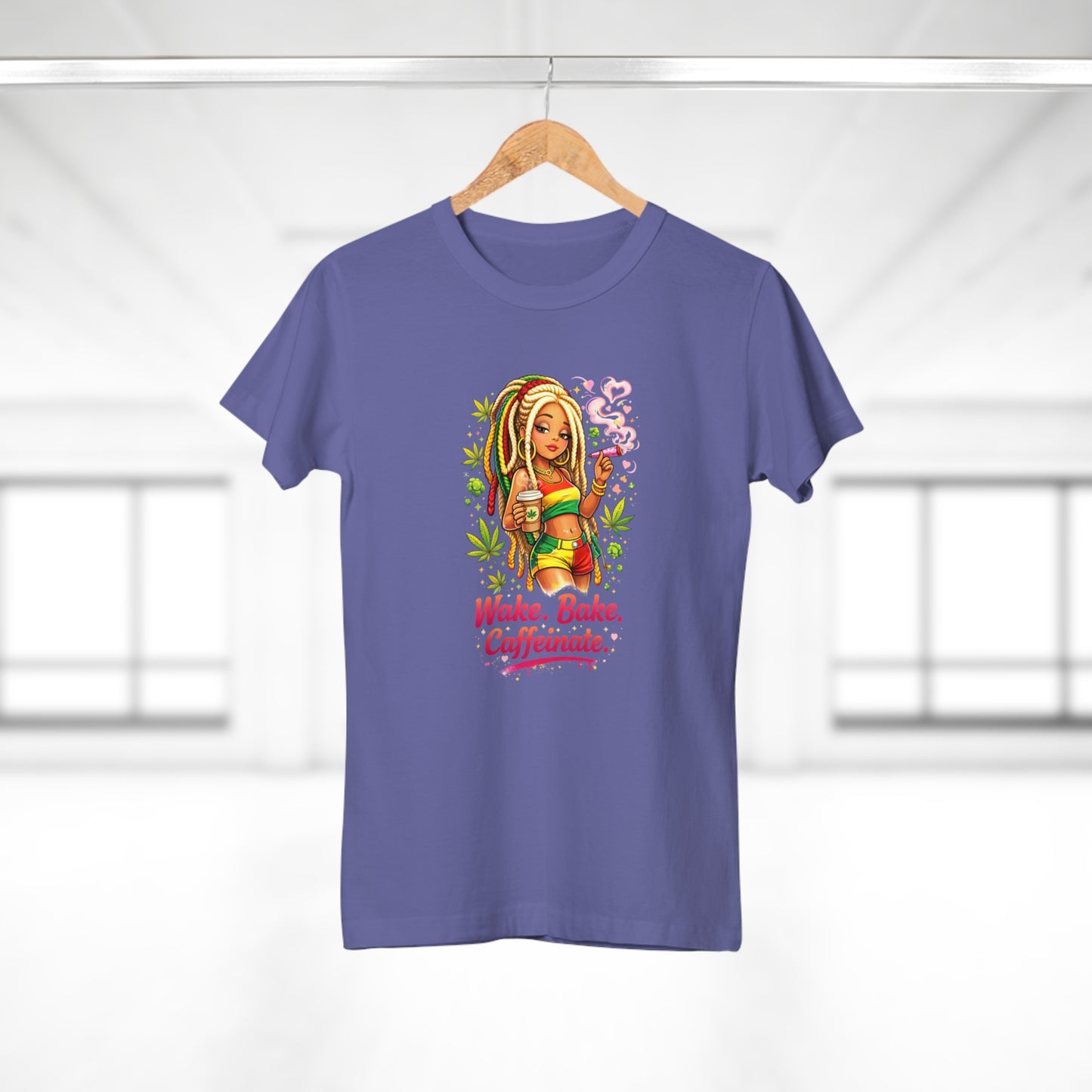 Wake, Bake, Caffeinate T-Shirt — Rasta Girl Coffee & Weed Graphic Tee