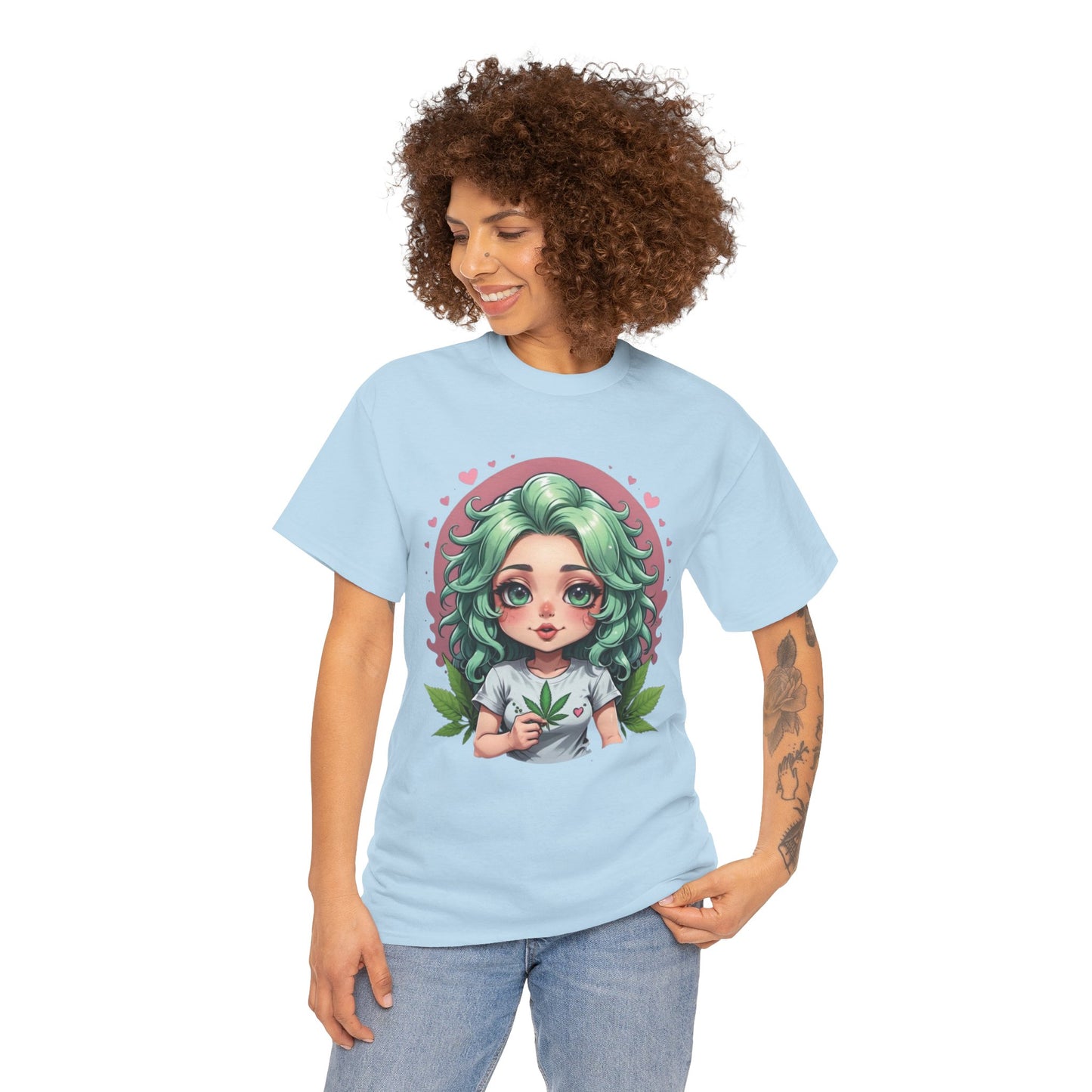 Plant Girl Cute Tee — Green Hair Anime Girl Graphic T-Shirt