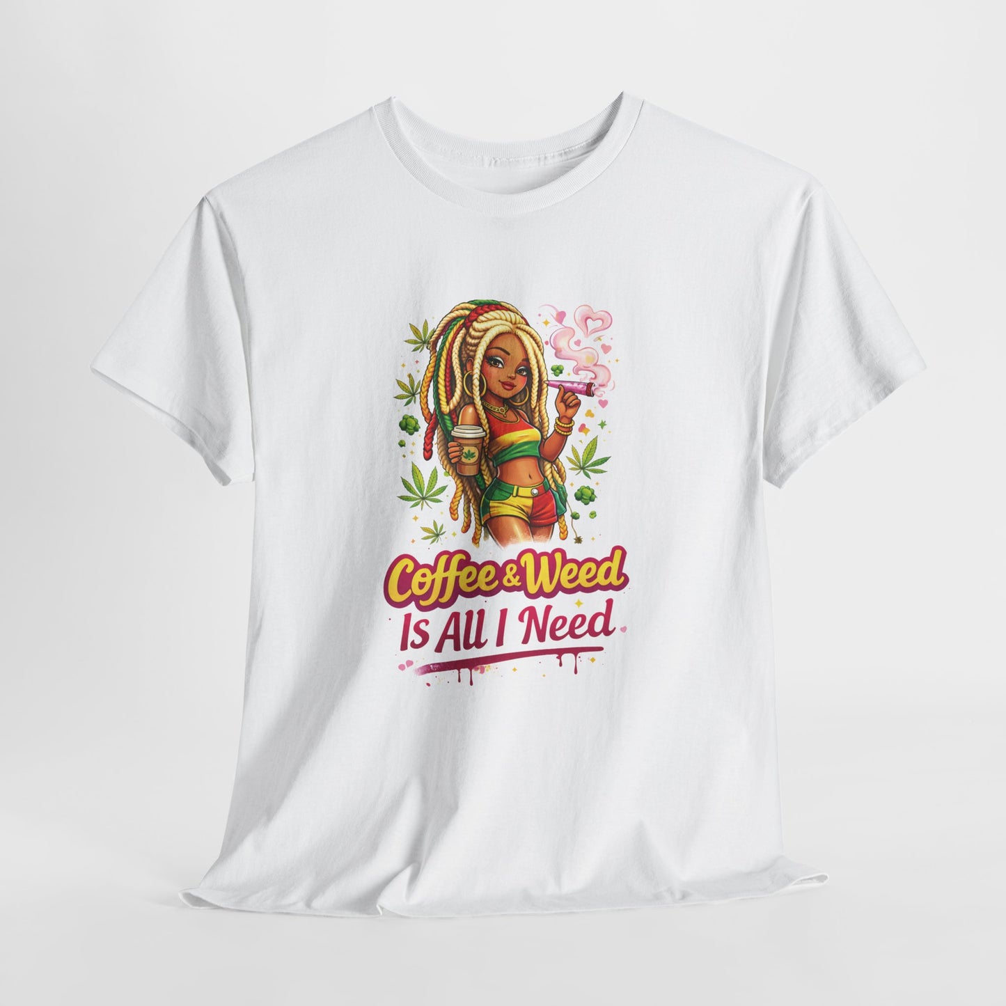 T-Shirt — "Coffee & Weed Is All I Need" Rasta Vibe Graphic Tee