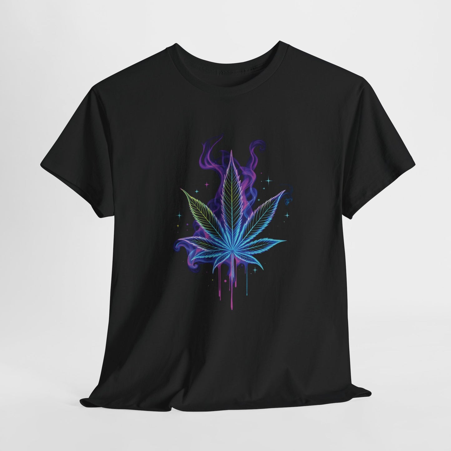 Psychedelic Neon 420 Leaf T-Shirt – Glow Smoke Plant Graphic Tee