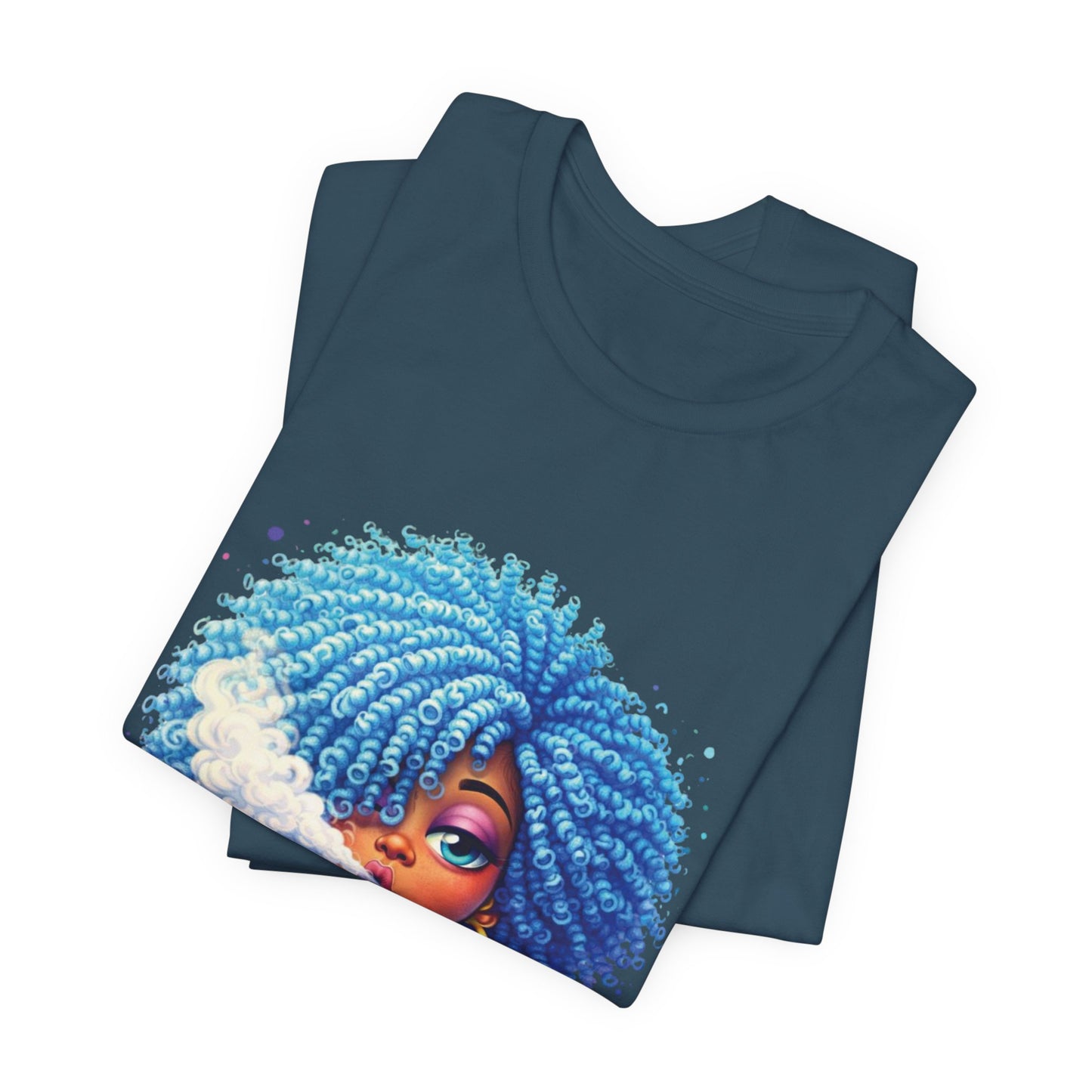 Afro Puff Vibes T-Shirt — Cool Blue Hair Graphic Tee