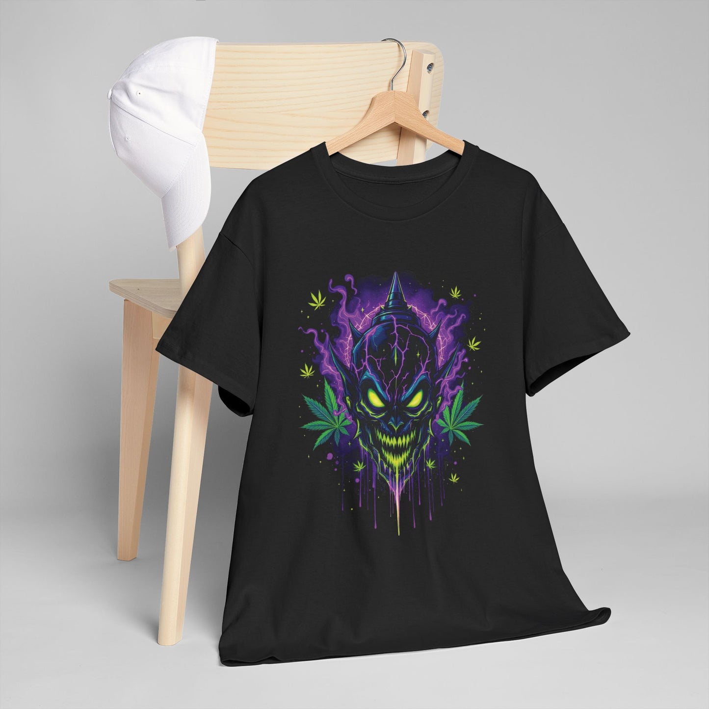 Green Demon Mask T‑Shirt — Neon Creeper 420 Skull Graphic Tee