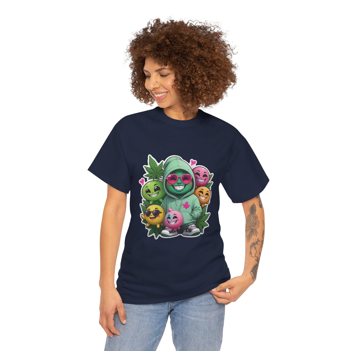 Cute Hoodie Squad T‑Shirt — Kawaii Smiley Fruit Crew Graphic Tee