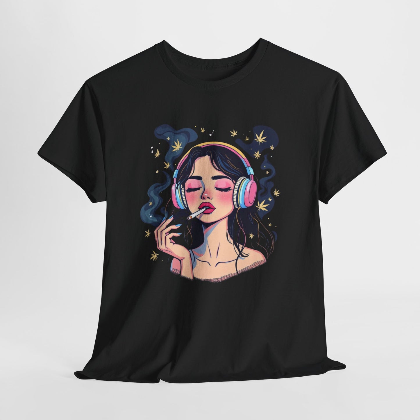 Music Lover Tee — Dreamy Girl with Headphones Graphic T‑Shirt
