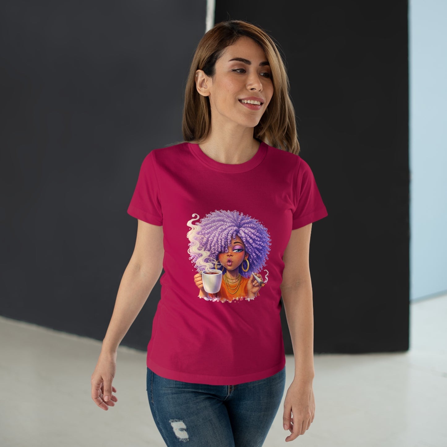 Women's T-Shirt — Afro Puff Coffee Girl Graphic Tee