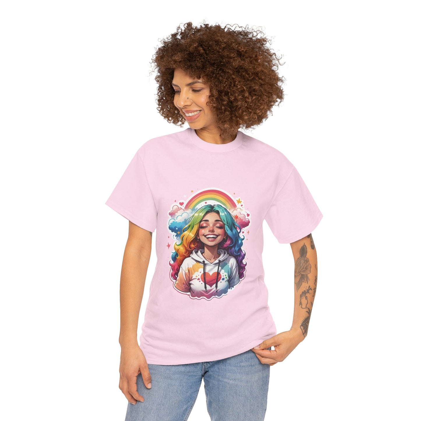 Rainbow Girl T-Shirt — Colorful Smiling Portrait Tee