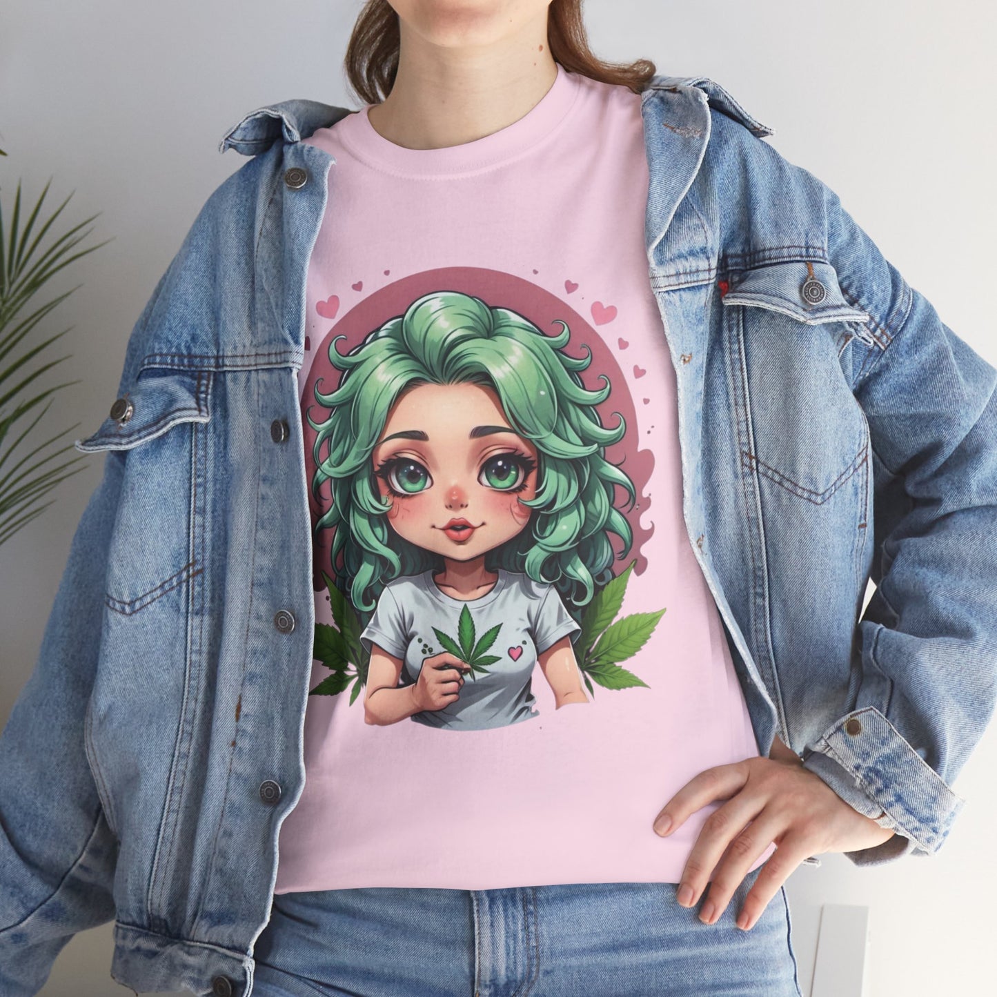 Plant Girl Cute Tee — Green Hair Anime Girl Graphic T-Shirt