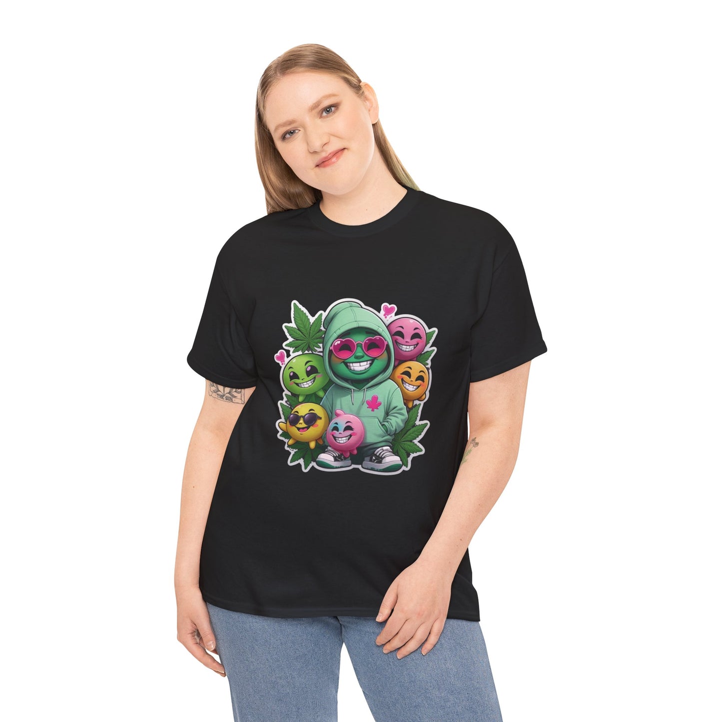 Cute Hoodie Squad T‑Shirt — Kawaii Smiley Fruit Crew Graphic Tee