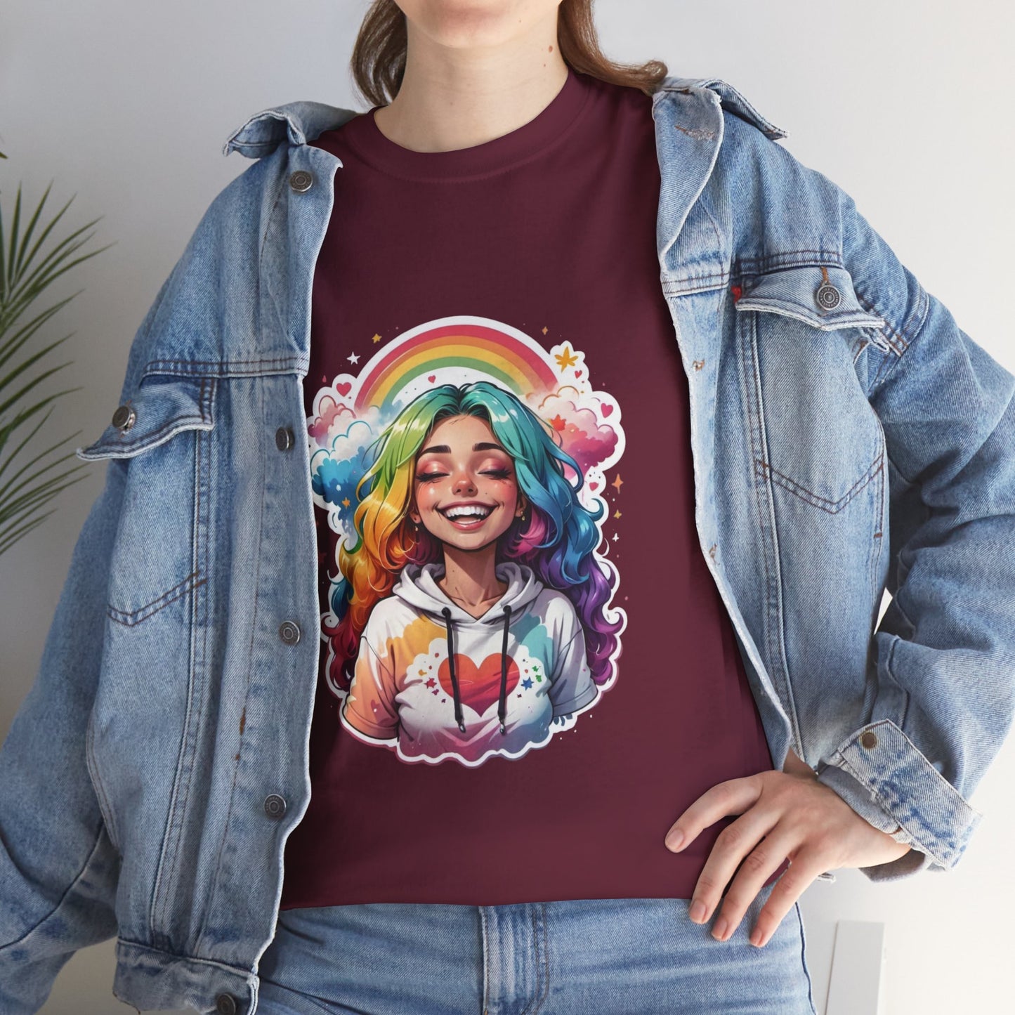 Rainbow Girl T-Shirt — Colorful Smiling Portrait Tee