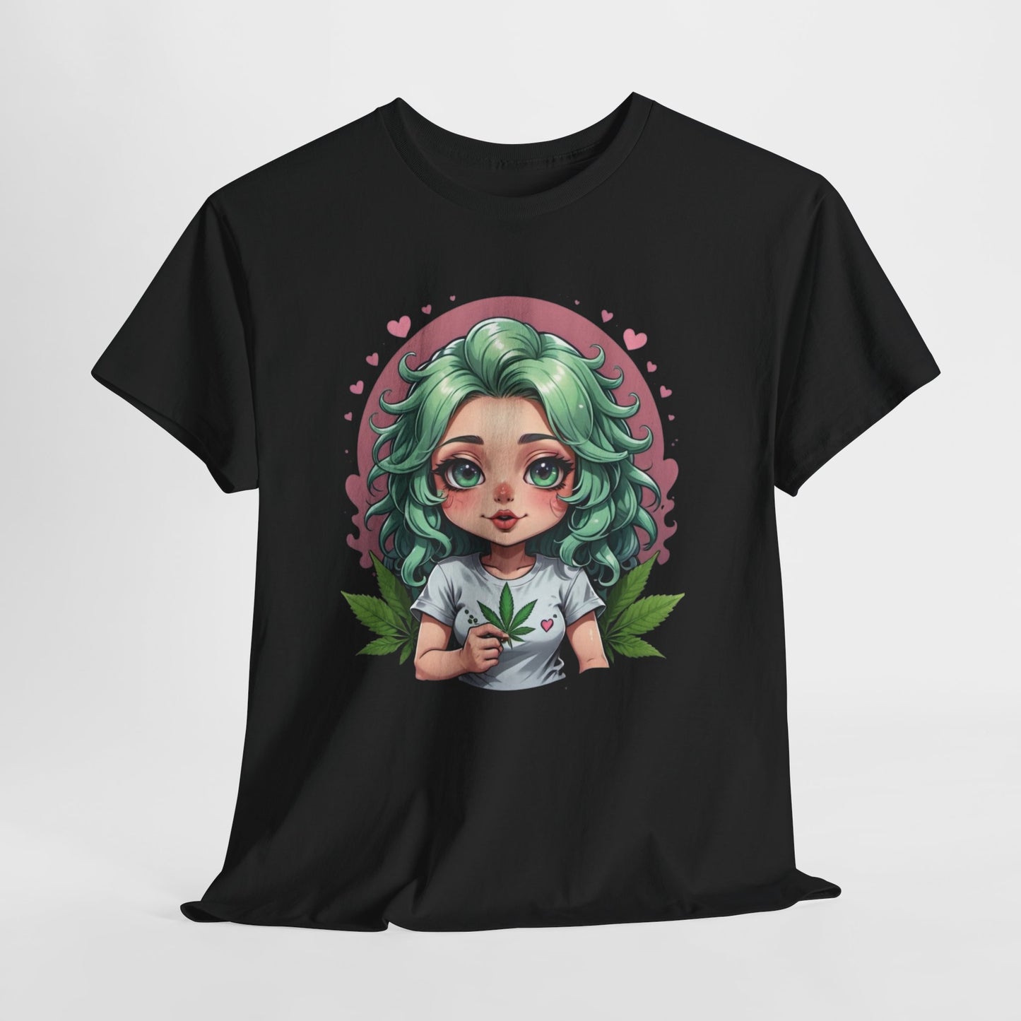 Plant Girl Cute Tee — Green Hair Anime Girl Graphic T-Shirt