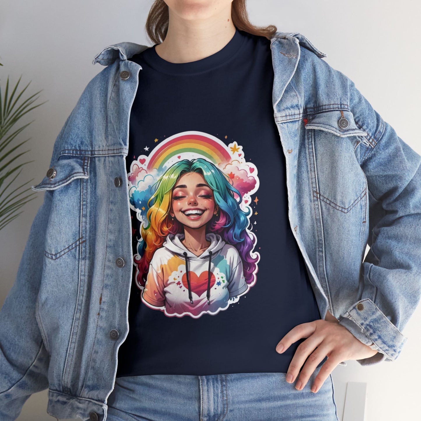 Rainbow Girl T-Shirt — Colorful Smiling Portrait Tee