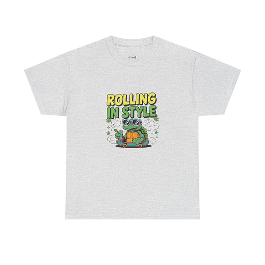 Rolling in Style Turtle T-Shirt — Cute Cartoon Turtle Graphic Tee