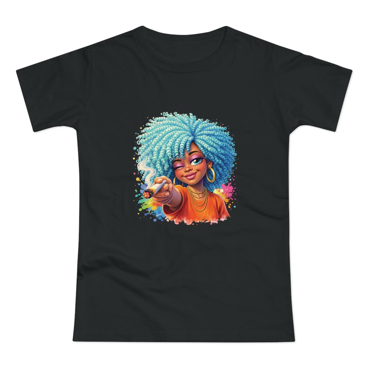 Afro Girl Pointing Graphic T-Shirt — Colorful Natural Hair Illustration Tee