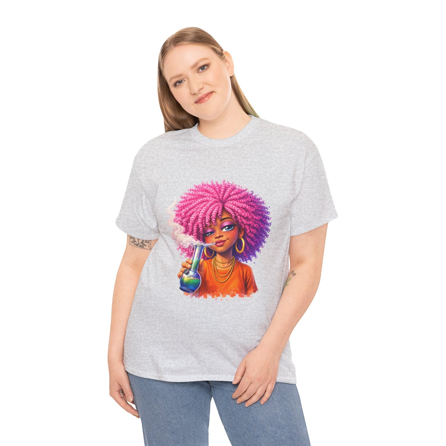 Pink Afro Girl Graphic Tee — Colorful Sassy Retro Portrait T‑Shirt