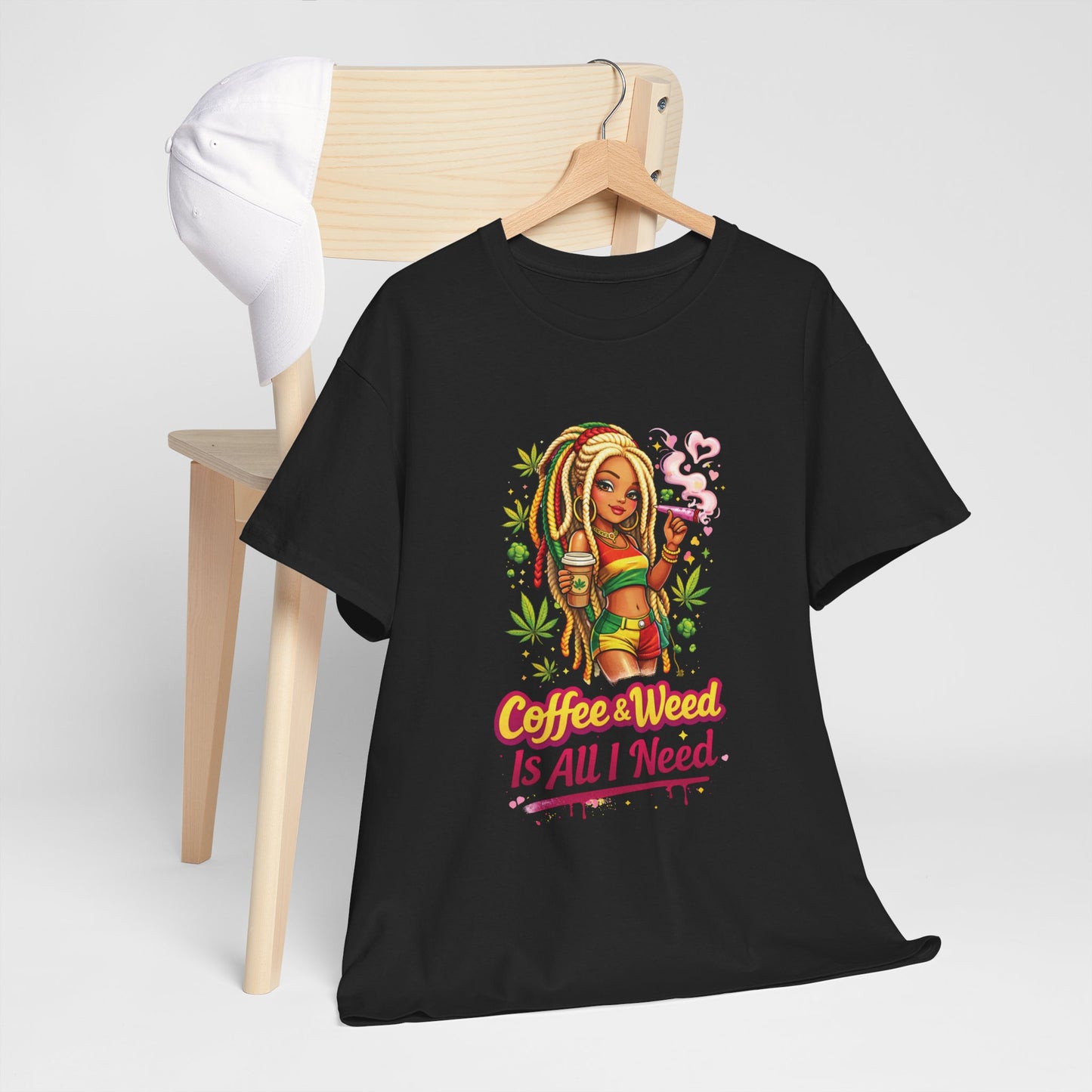 T-Shirt — "Coffee & Weed Is All I Need" Rasta Vibe Graphic Tee