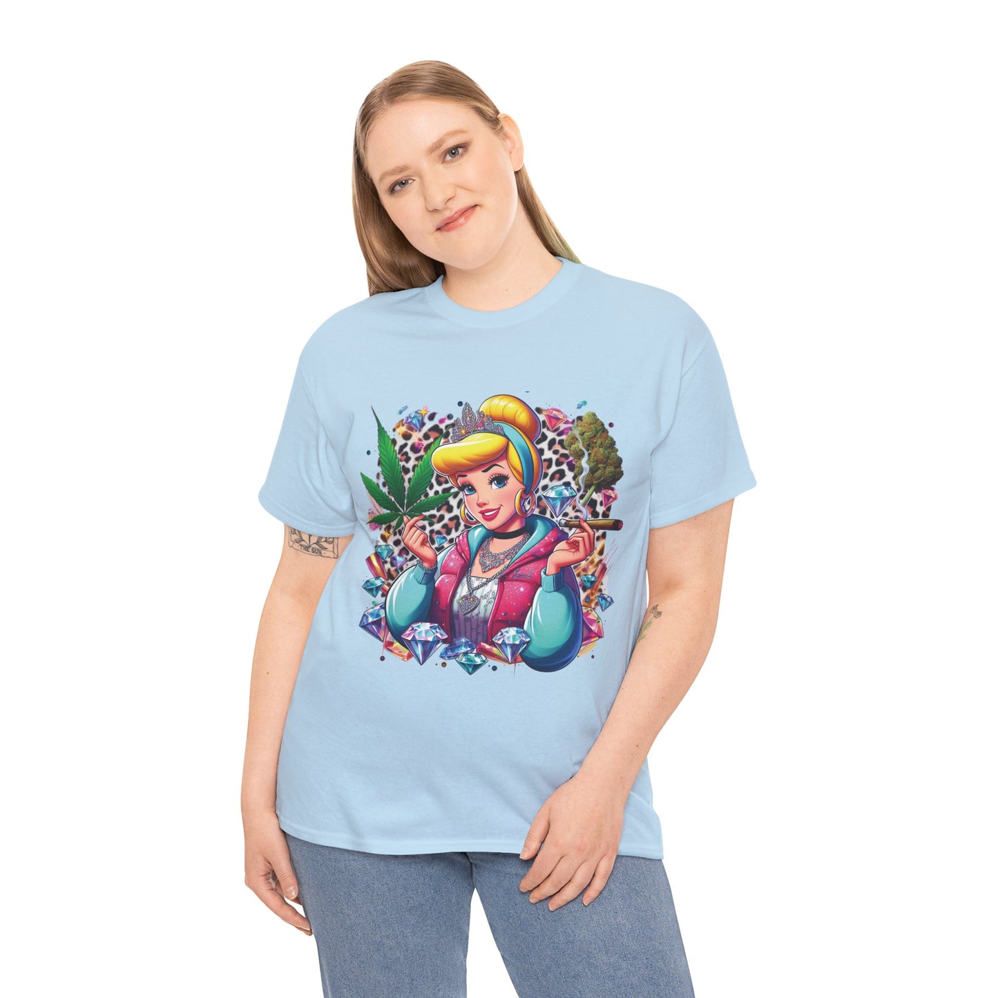 Cinderella Stoner Graphic Tee — Retro Princess Smoking Weed Art Shirt