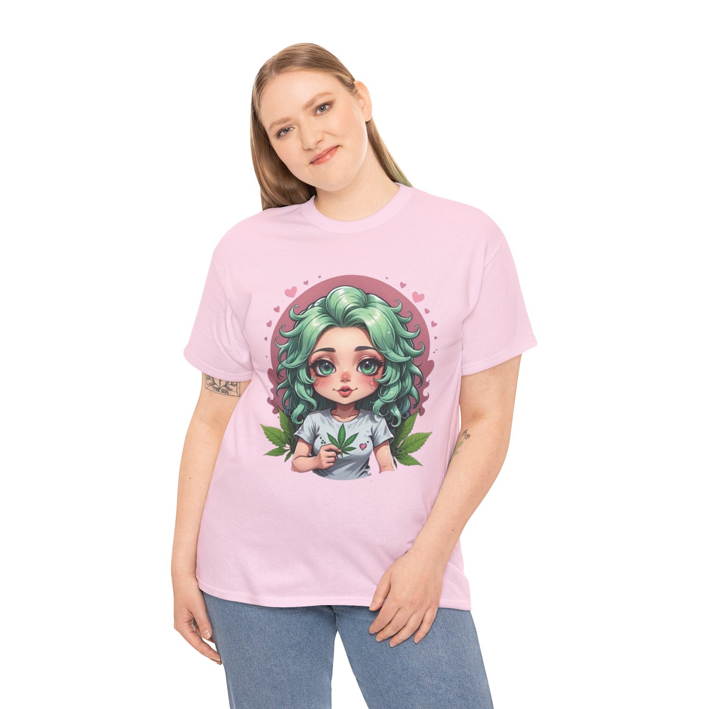 Plant Girl Cute Tee — Green Hair Anime Girl Graphic T-Shirt
