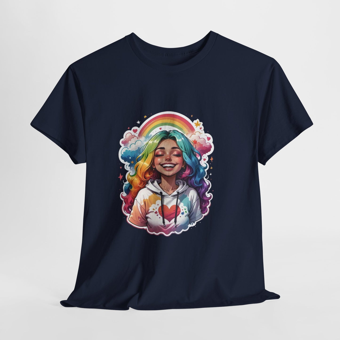 Rainbow Girl T-Shirt — Colorful Smiling Portrait Tee