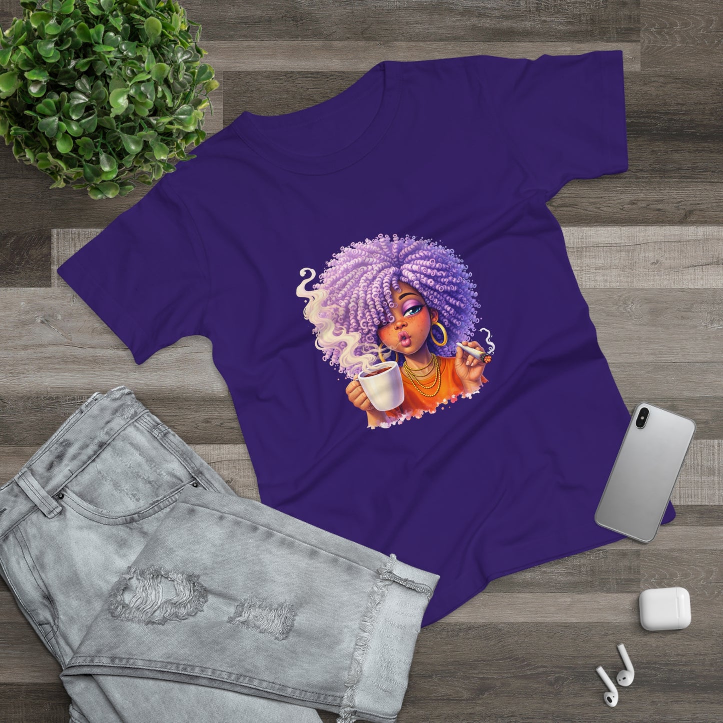 Women's T-Shirt — Afro Puff Coffee Girl Graphic Tee