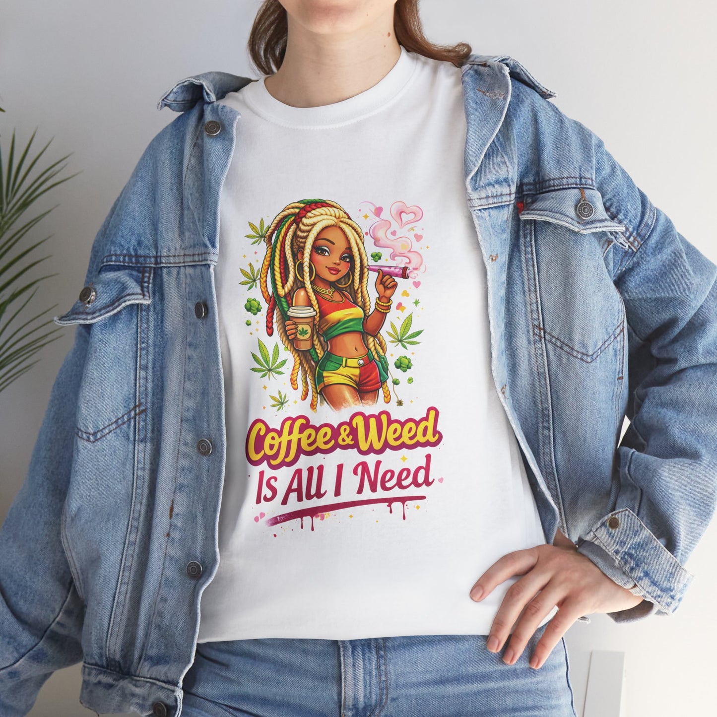 T-Shirt — "Coffee & Weed Is All I Need" Rasta Vibe Graphic Tee
