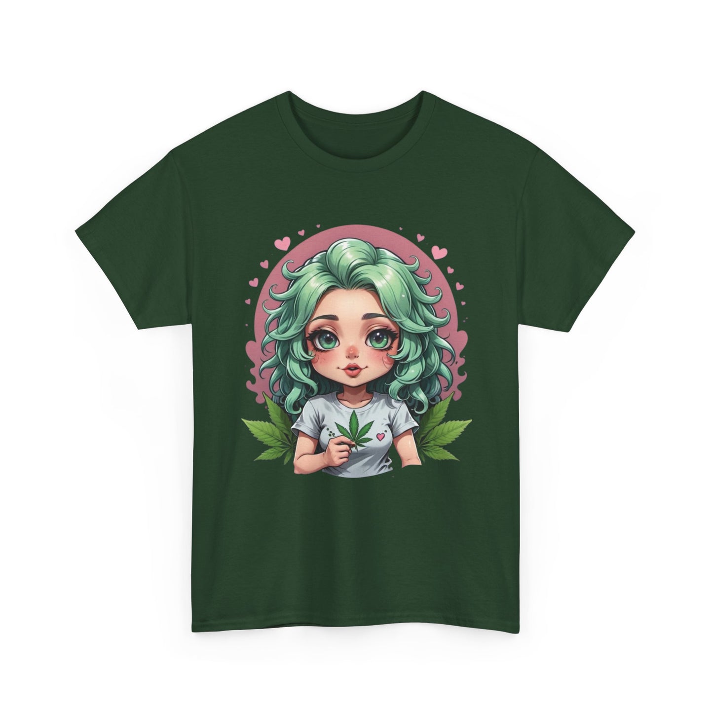 Plant Girl Cute Tee — Green Hair Anime Girl Graphic T-Shirt