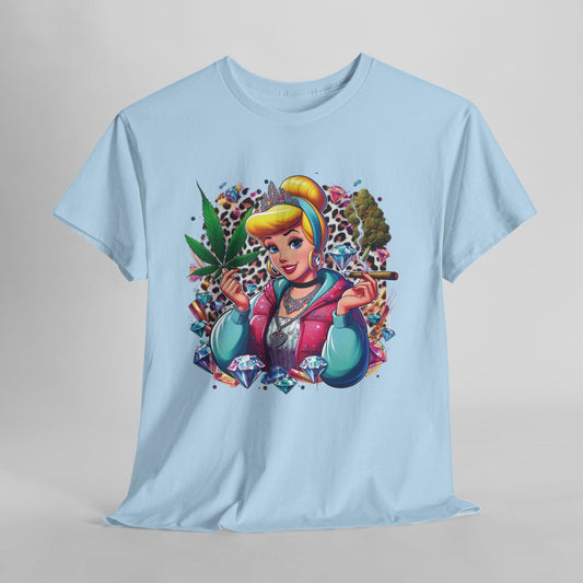 Cinderella Stoner Graphic Tee — Retro Princess Smoking Weed Art Shirt