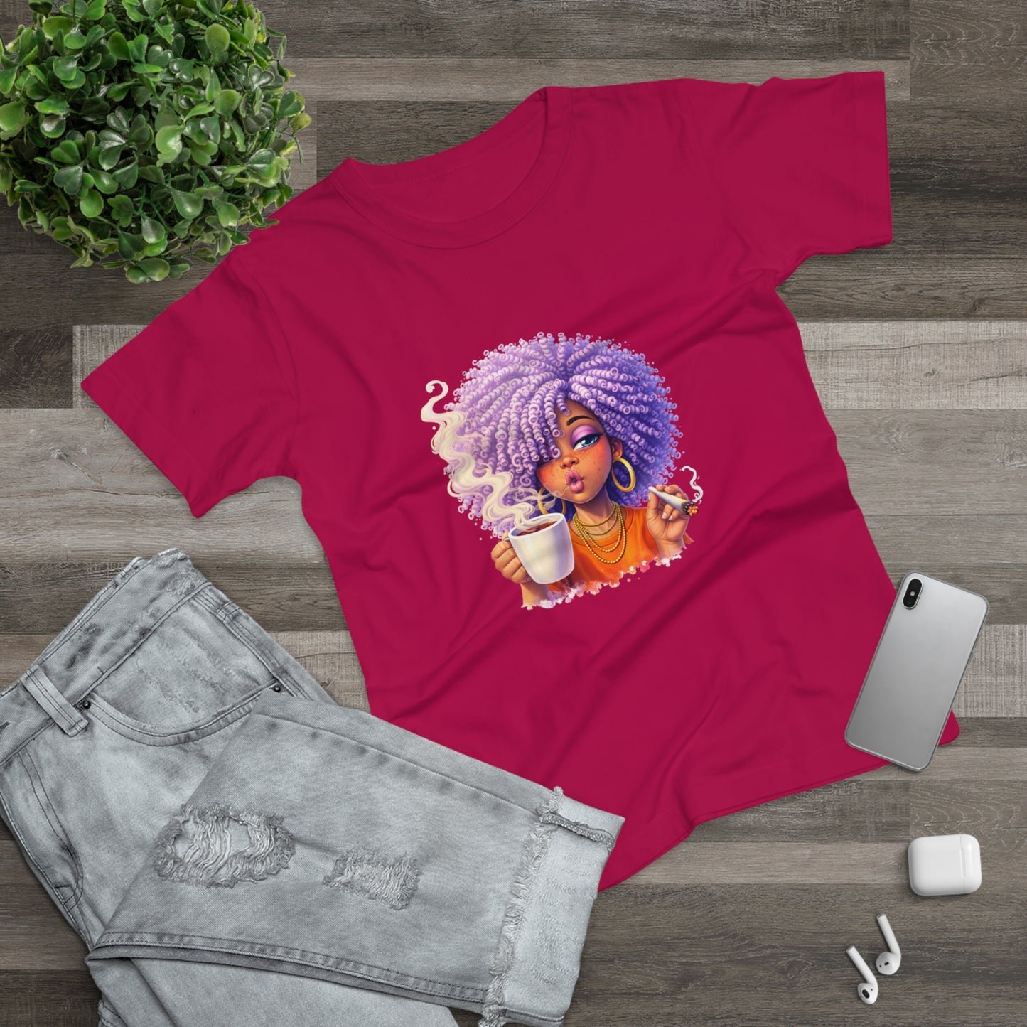 Women's T-Shirt — Afro Puff Coffee Girl Graphic Tee