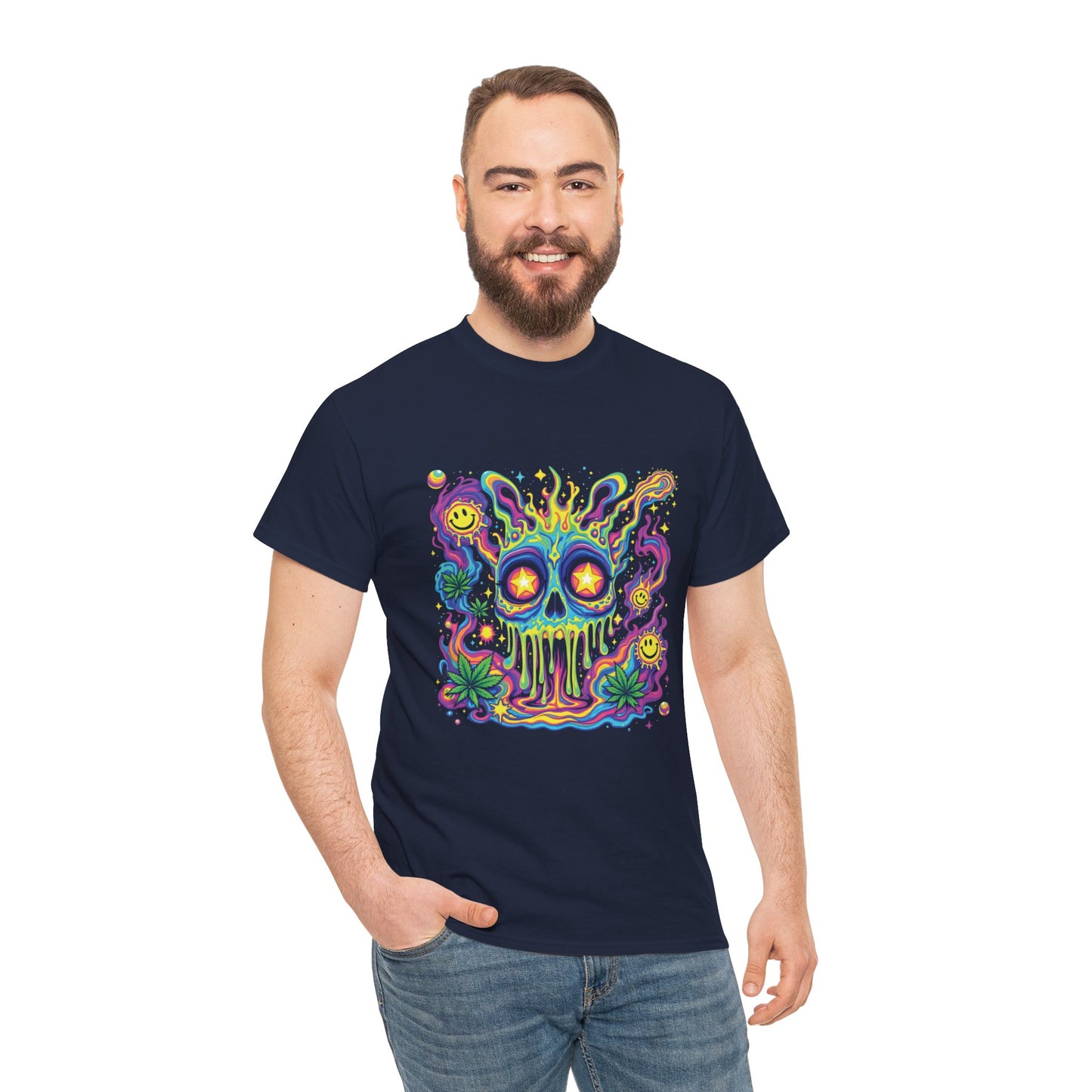 Psychedelic Skull T‑Shirt — Neon Trippy Horror Graphic Tee
