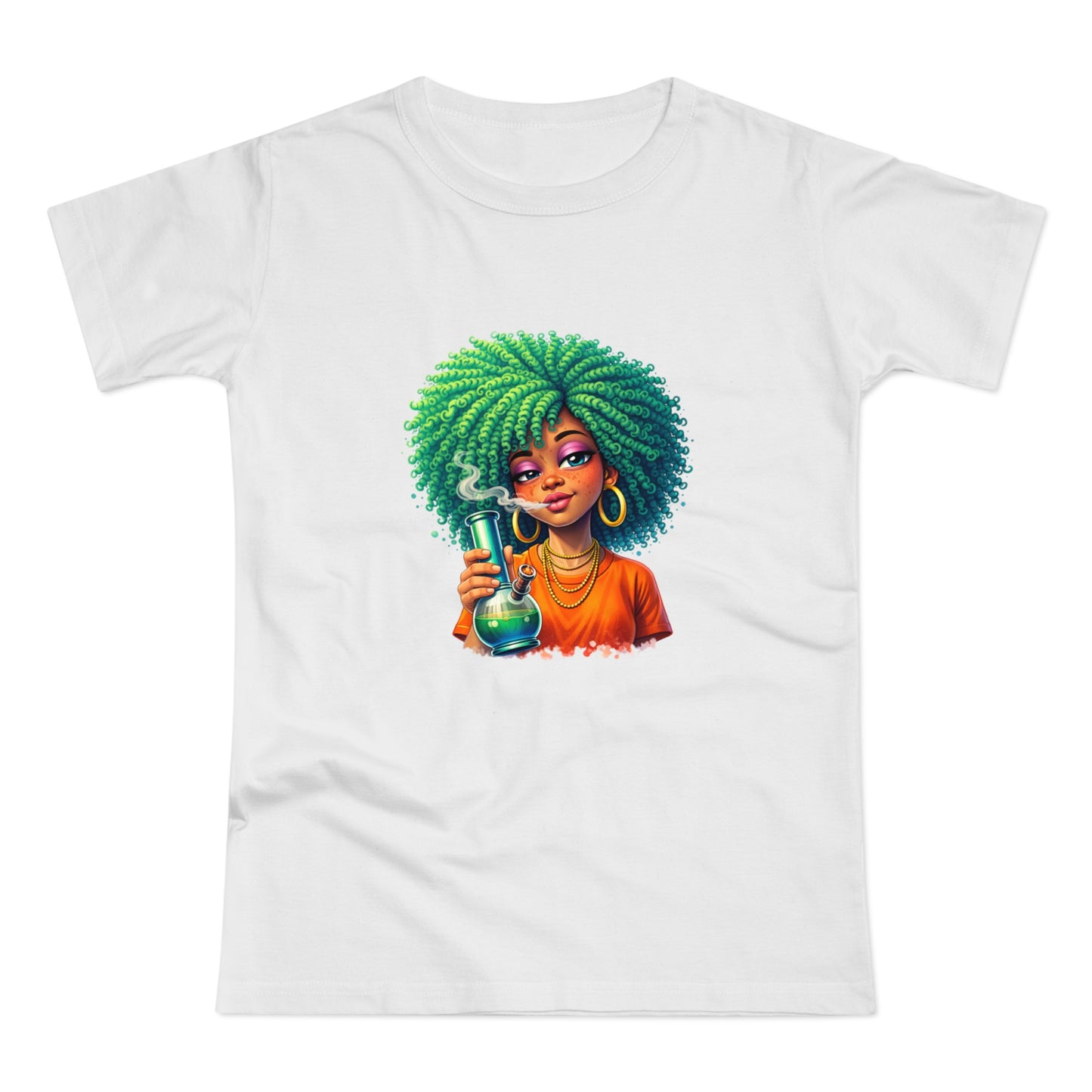 Afro Green Hair Scientist T‑Shirt — Cute Black Girl Chemist Graphic Tee