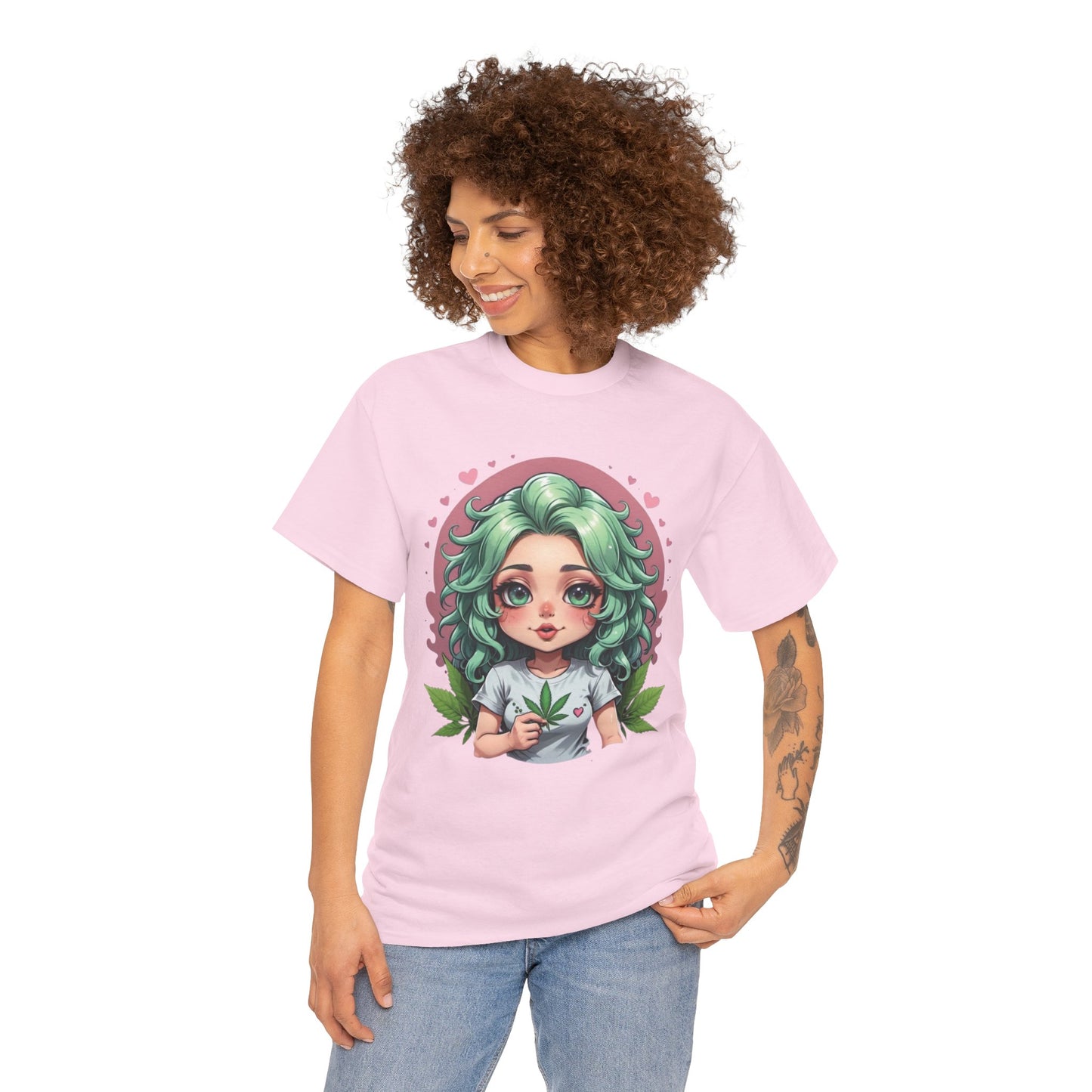 Plant Girl Cute Tee — Green Hair Anime Girl Graphic T-Shirt