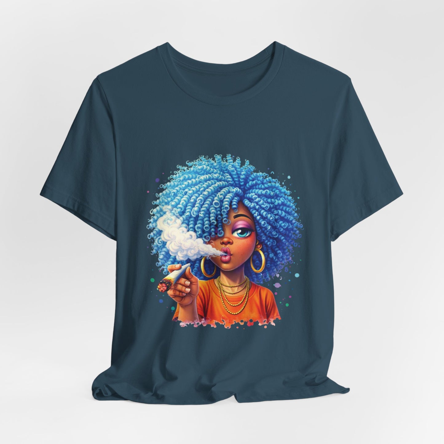 Afro Puff Vibes T-Shirt — Cool Blue Hair Graphic Tee