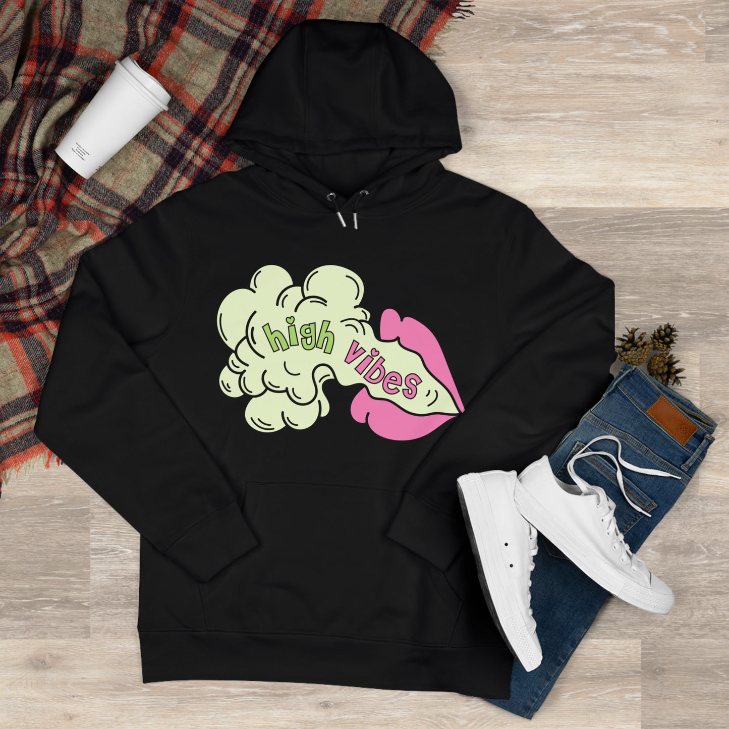 High Vibes Pot Princess Hoodie – Cute Pink Heart 420 Graphic Hooded Sweatshirt